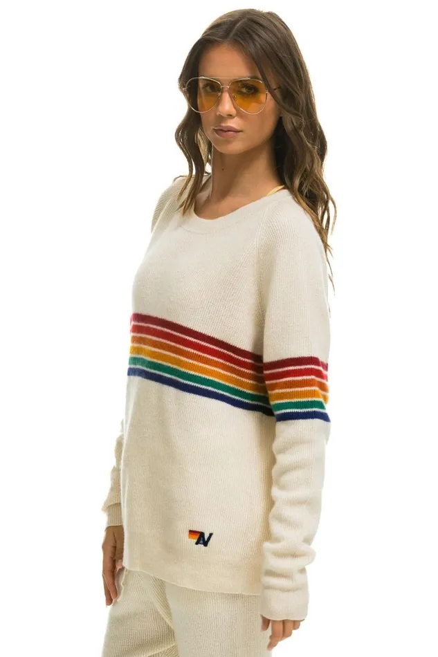 Men Sweatshirts Aviator Nation Rainbow Stripe 6 Unisex Cashmere Sweater Vintage White