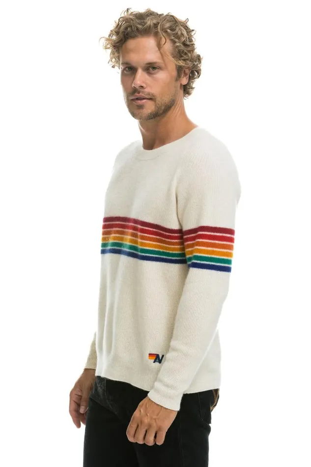 Men Sweatshirts Aviator Nation Rainbow Stripe 6 Unisex Cashmere Sweater Vintage White