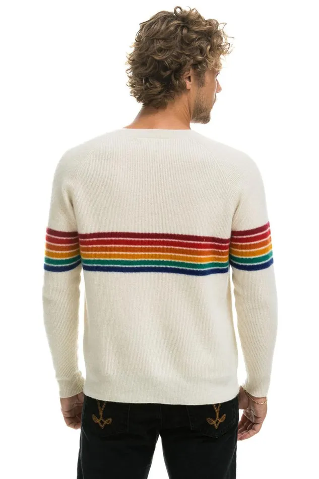 Men Sweatshirts Aviator Nation Rainbow Stripe 6 Unisex Cashmere Sweater Vintage White