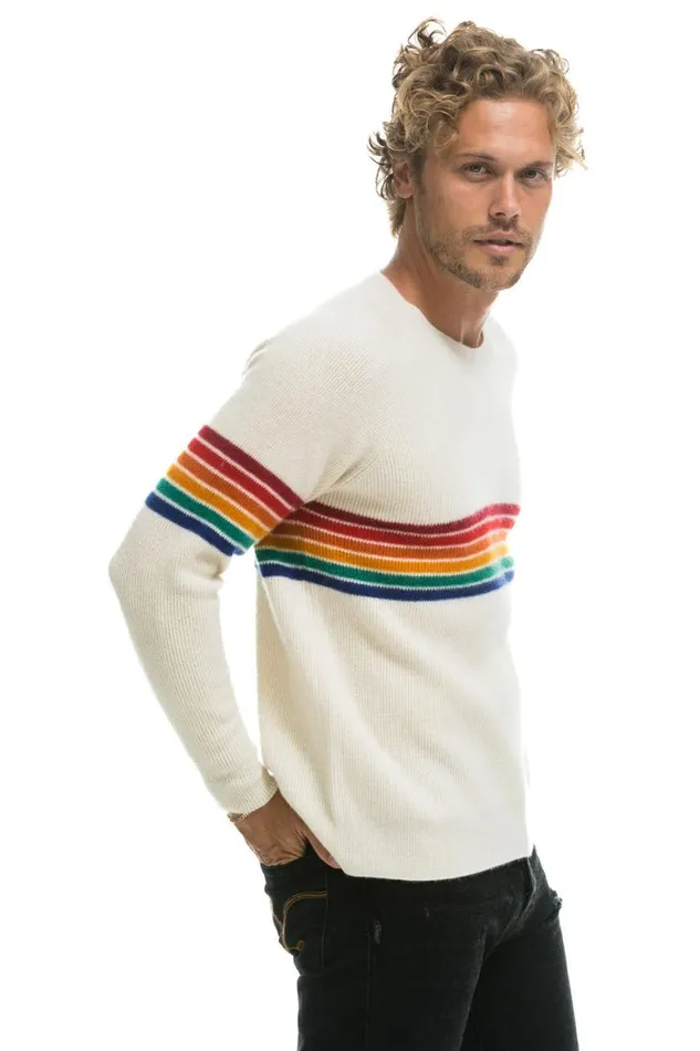 Men Sweatshirts Aviator Nation Rainbow Stripe 6 Unisex Cashmere Sweater Vintage White