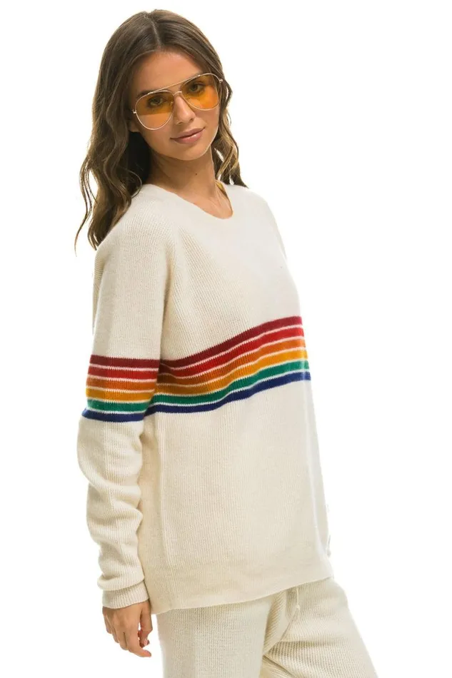Men Sweatshirts Aviator Nation Rainbow Stripe 6 Unisex Cashmere Sweater Vintage White