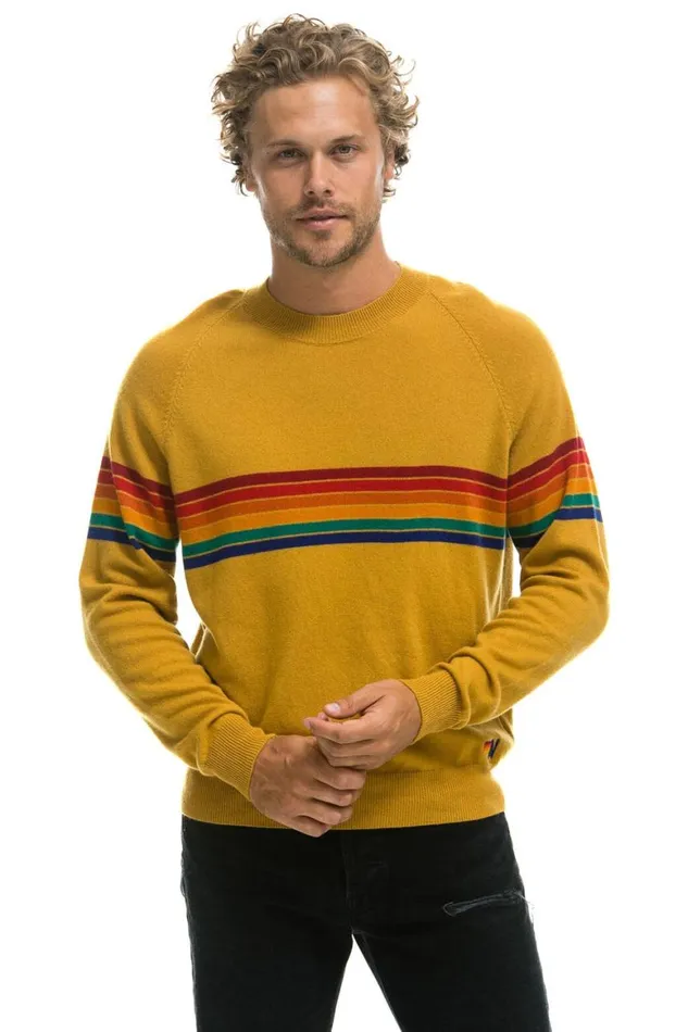 Men Sweatshirts Aviator Nation Rainbow Stripe 6 Unisex Light Cashmere Sweater 8211 Harvest