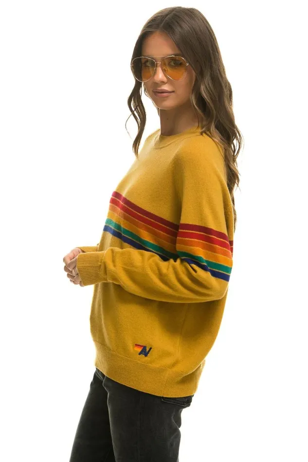 Men Sweatshirts Aviator Nation Rainbow Stripe 6 Unisex Light Cashmere Sweater 8211 Harvest