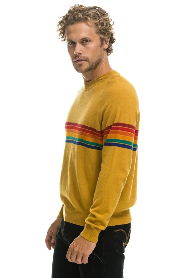 Men Sweatshirts Aviator Nation Rainbow Stripe 6 Unisex Light Cashmere Sweater 8211 Harvest