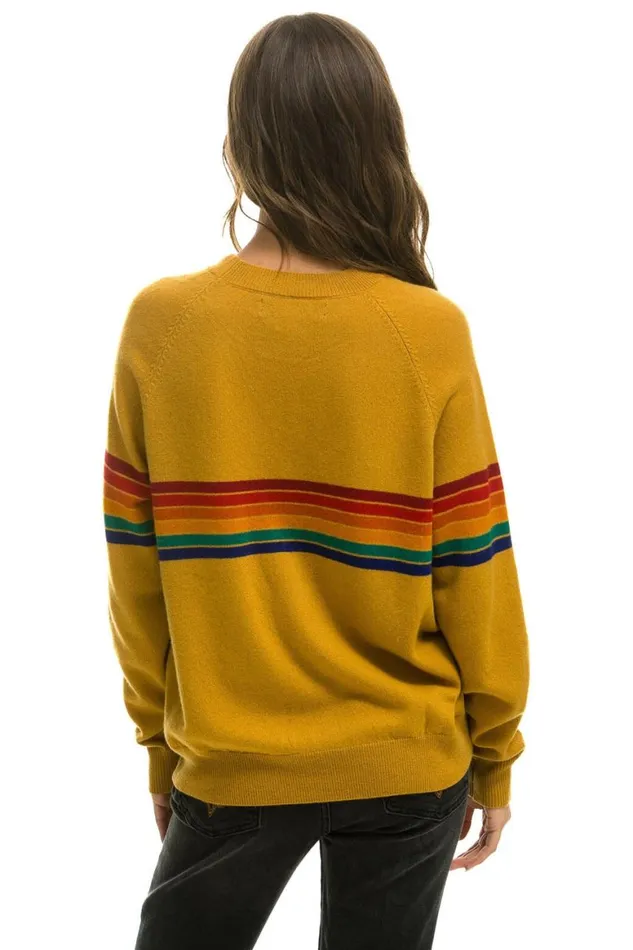 Men Sweatshirts Aviator Nation Rainbow Stripe 6 Unisex Light Cashmere Sweater 8211 Harvest