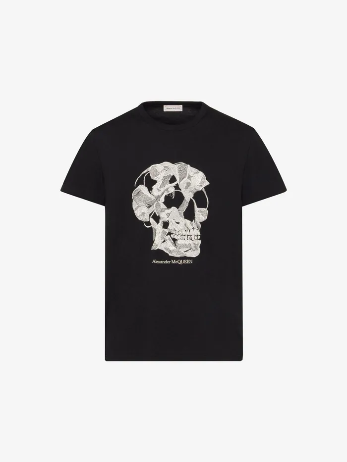 Men TShirts And Sweatshirts Alexander McQueen Pressed Flower Skull TShirt Black Men TShirts And Sweatshirts Alexander McQueen Pressed Flower Skull TShirt Black