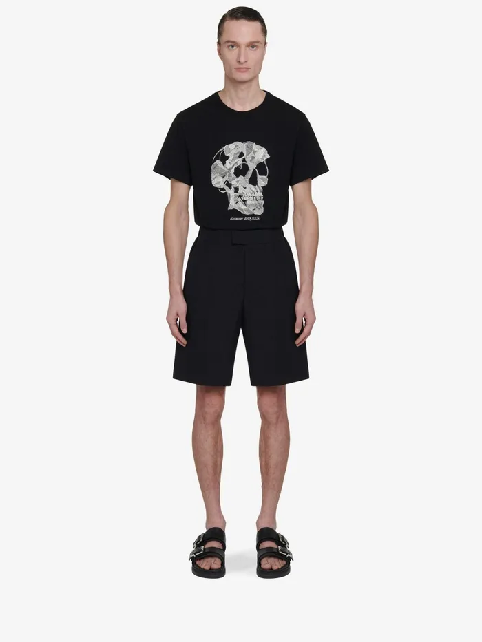Men TShirts And Sweatshirts Alexander McQueen Pressed Flower Skull TShirt Black