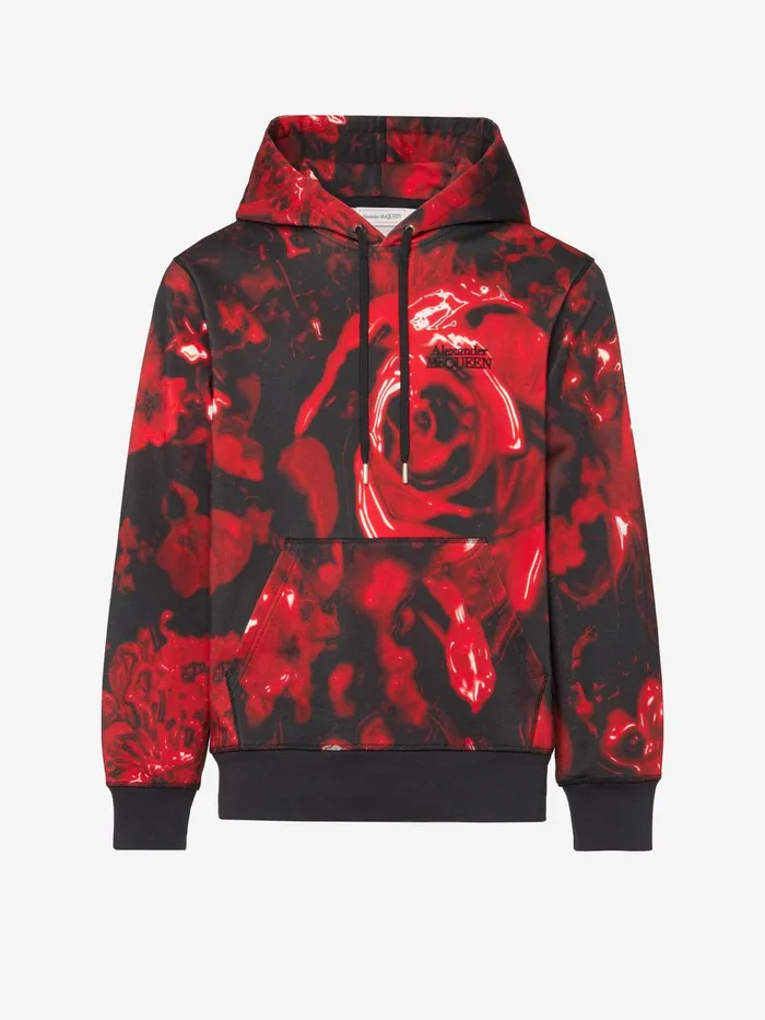 Men TShirts And Sweatshirts Alexander McQueen Wax Flower Hooded Sweatshirt Blackred Men TShirts And Sweatshirts Alexander McQueen Wax Flower Hooded Sweatshirt Blackred