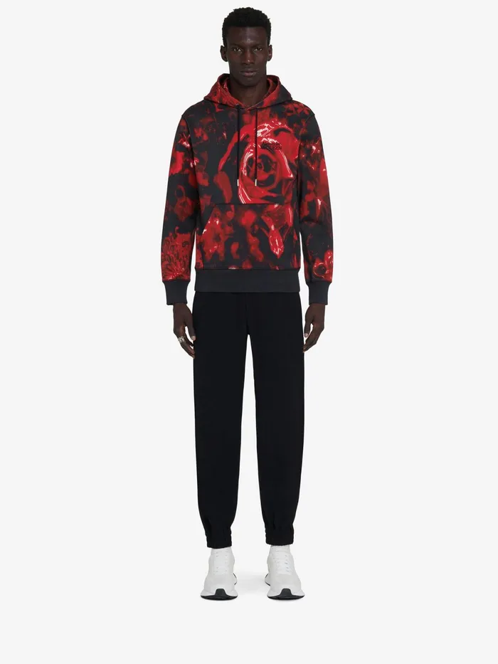 Men TShirts And Sweatshirts Alexander McQueen Wax Flower Hooded Sweatshirt Blackred