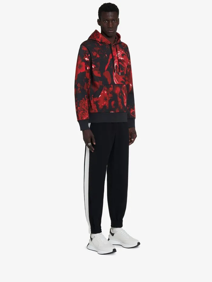 Men TShirts And Sweatshirts Alexander McQueen Wax Flower Hooded Sweatshirt Blackred