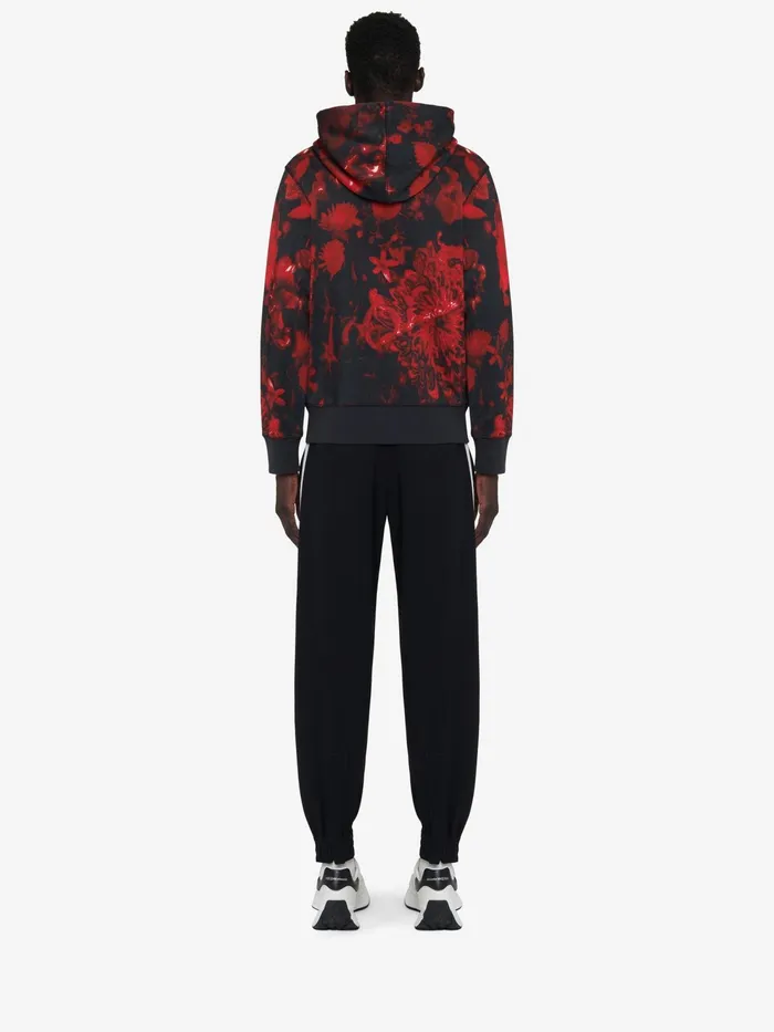 Men TShirts And Sweatshirts Alexander McQueen Wax Flower Hooded Sweatshirt Blackred