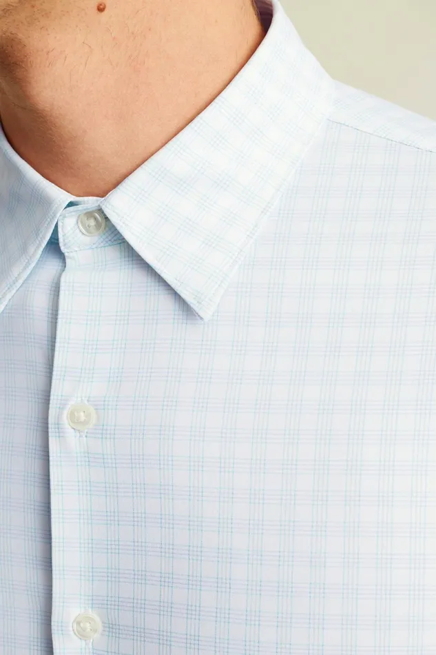 Men Tech Button Down Shirt Cosmic Blue Plaid Bonobos Casual Shirts