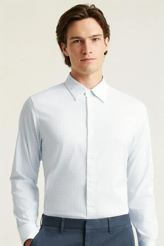 Men Tech Button Down Shirt Cosmic Blue Plaid Bonobos Casual Shirts