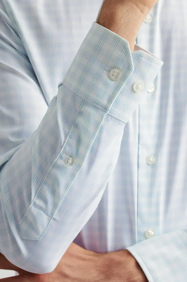 Men Tech Button Down Shirt Cosmic Blue Plaid Bonobos Casual Shirts