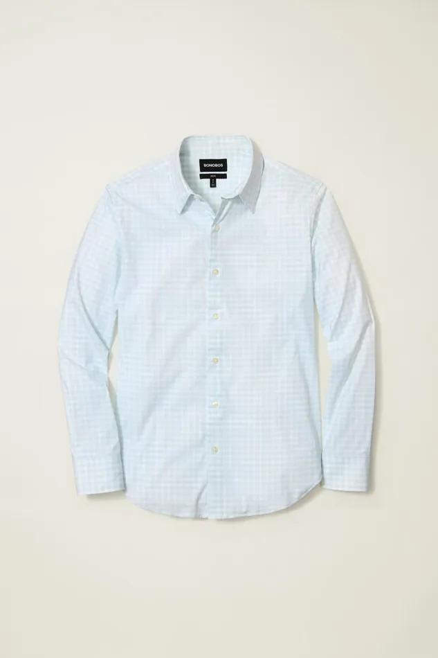 Men Tech Button Down Shirt Cosmic Blue Plaid Bonobos Casual Shirts