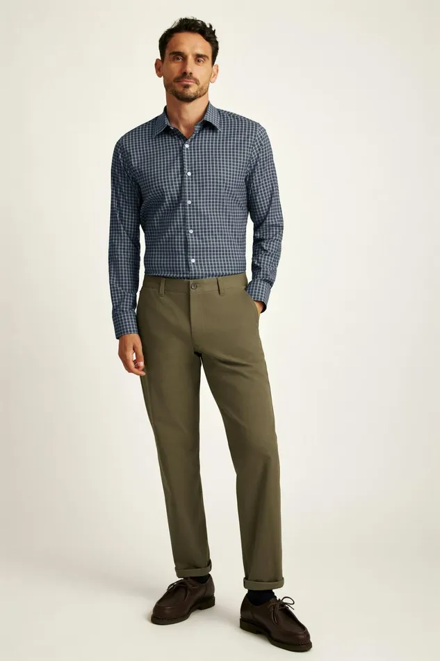 Men Tech Button Down Shirt Dark Navy Plaid Bonobos Casual Shirts