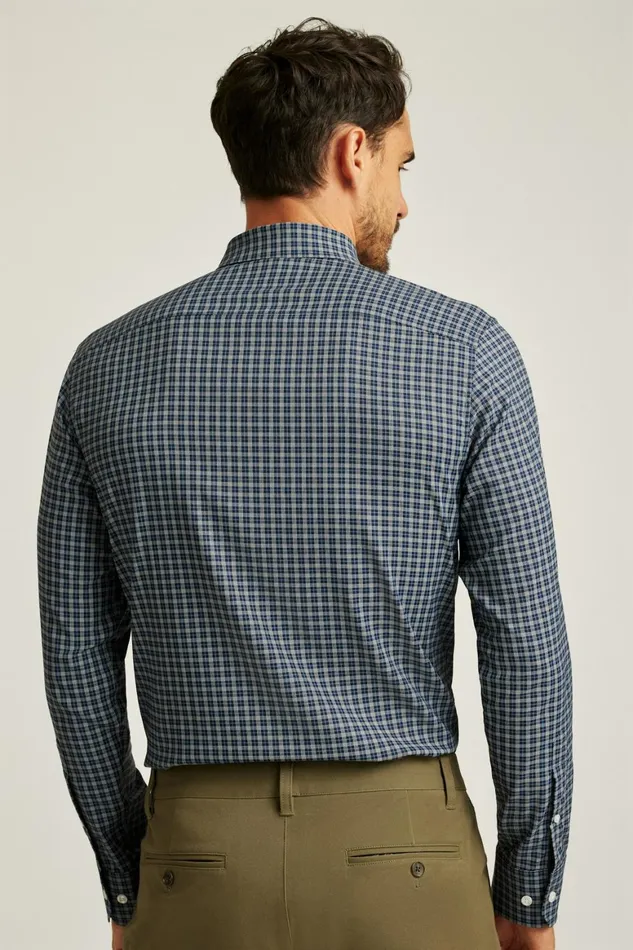 Men Tech Button Down Shirt Dark Navy Plaid Bonobos Casual Shirts