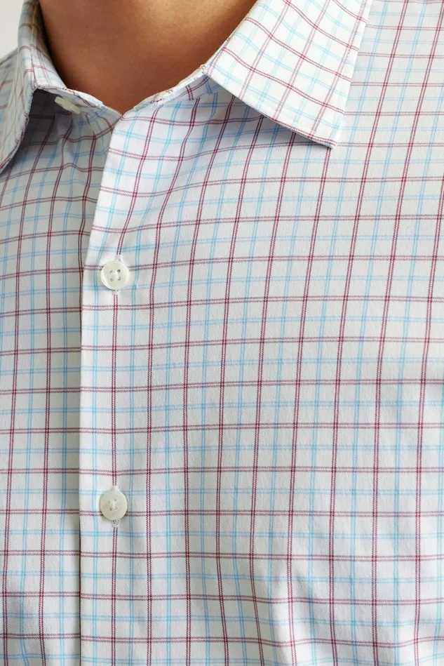 Men Tech Button Down Shirt Light Blue Raspberry Tattersall Bonobos Casual Shirts