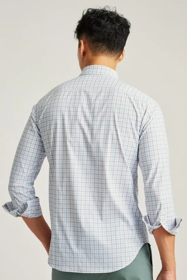 Men Tech Button Down Shirt Light Blue Raspberry Tattersall Bonobos Casual Shirts