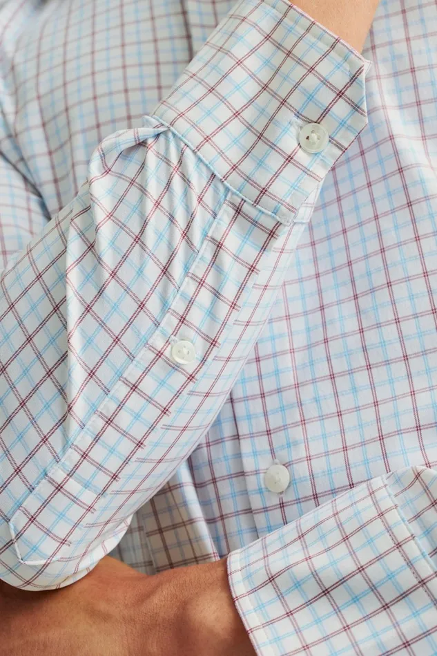 Men Tech Button Down Shirt Light Blue Raspberry Tattersall Bonobos Casual Shirts