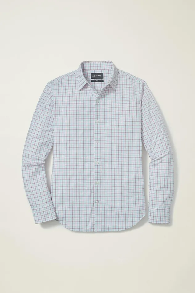 Men Tech Button Down Shirt Light Blue Raspberry Tattersall Bonobos Casual Shirts