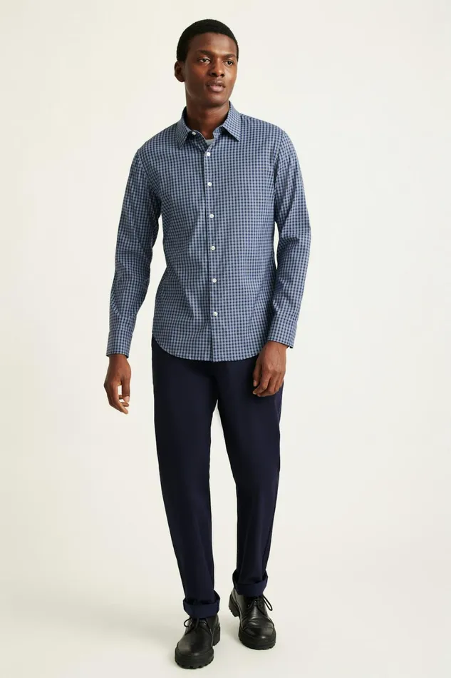 Men Tech Button Down Shirt Navy Blackstone Plaid Bonobos Casual Shirts