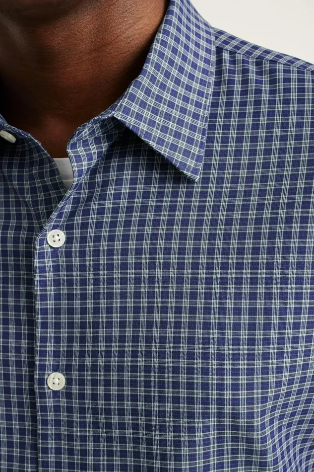 Men Tech Button Down Shirt Navy Blackstone Plaid Bonobos Casual Shirts