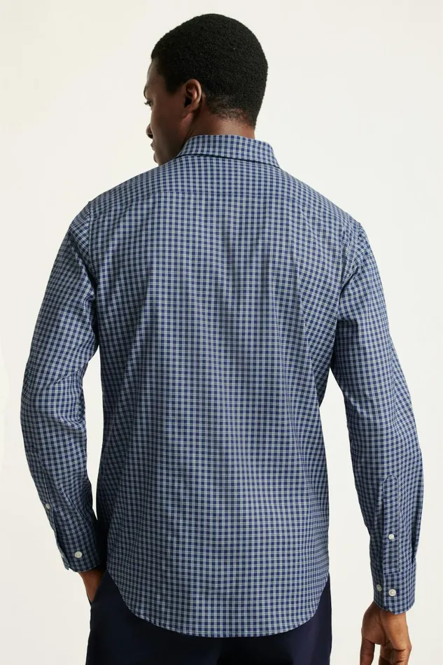 Men Tech Button Down Shirt Navy Blackstone Plaid Bonobos Casual Shirts