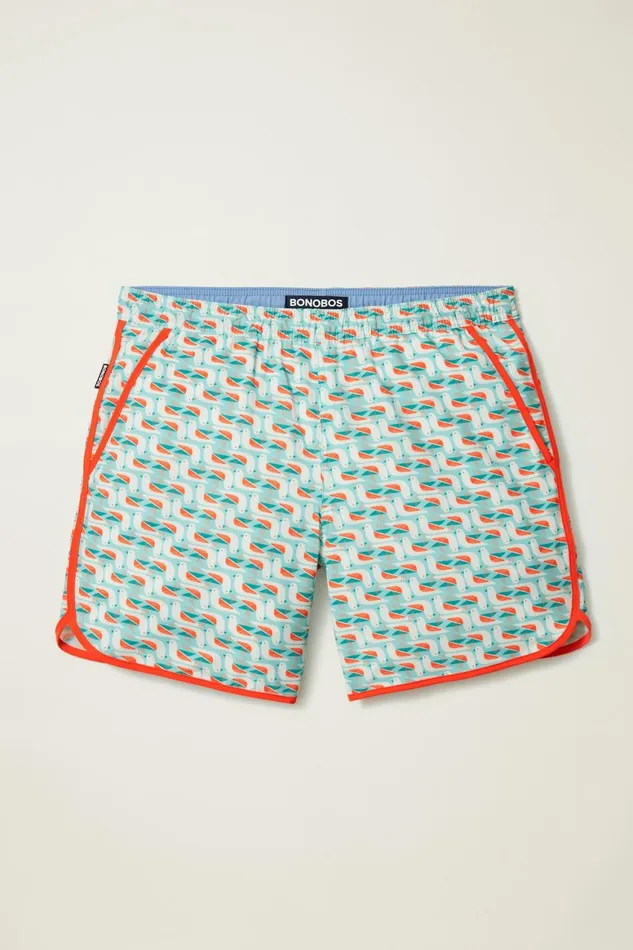 Men Throwback Swim Trunks Aqua Vertical Birdicals Bonobos Swim Trunks