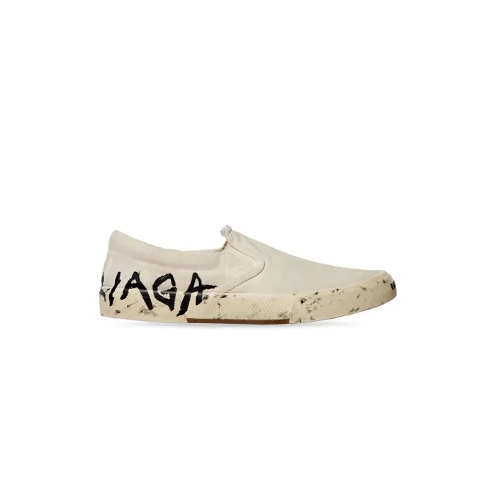 Men Trainers Balenciaga Paris Slip On Graffiti Trainers In White