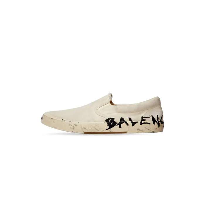Men Trainers Balenciaga Paris Slip On Graffiti Trainers In White