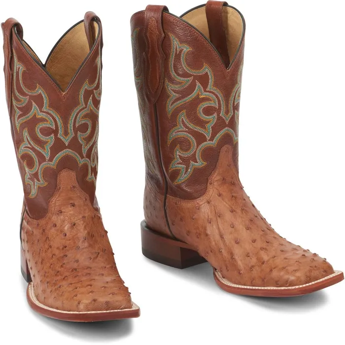 MEN Truman 11034 Full Quill Ostrich Cognac Justin Boots Western