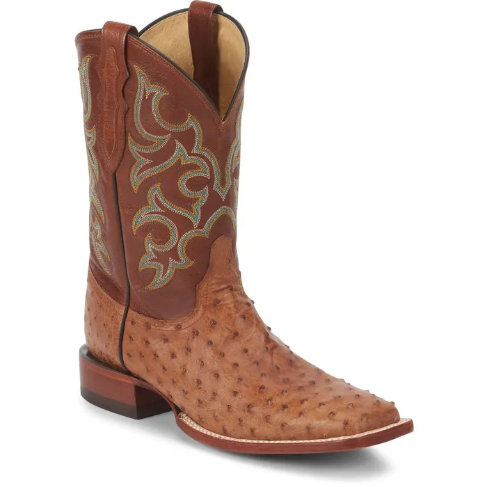 MEN Truman 11034 Full Quill Ostrich Cognac Justin Boots Western