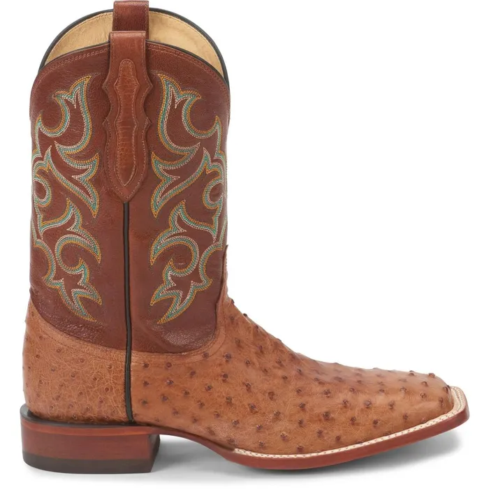 MEN Truman 11034 Full Quill Ostrich Cognac Justin Boots Western