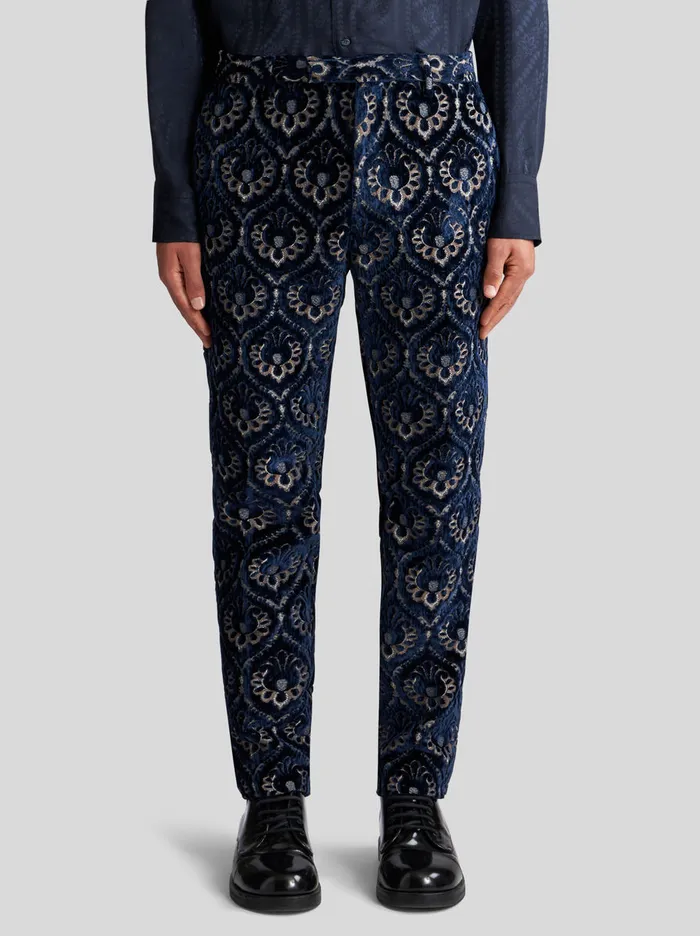 Men Velvet Jacquard SlimFit Trousers Etro Trousers