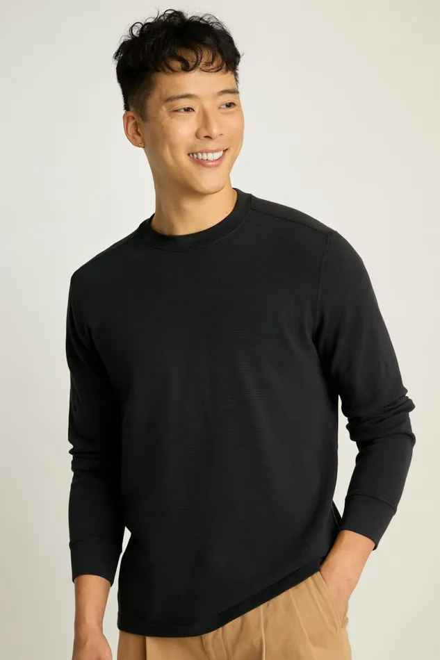 Men Waffle Crew Black Bonobos Long Sleeve Tees