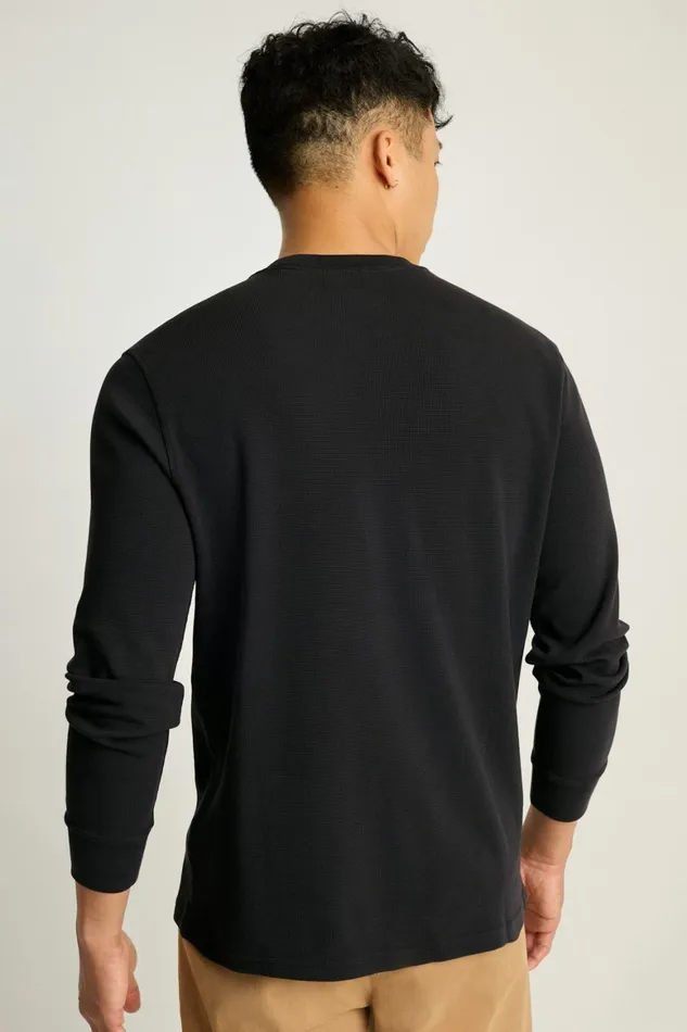 Men Waffle Crew Black Bonobos Long Sleeve Tees