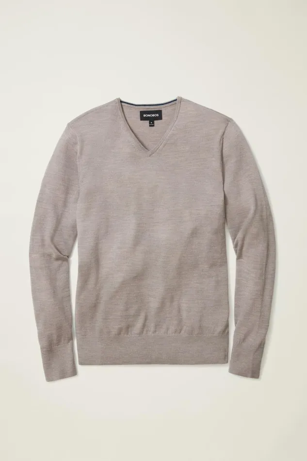 Men Washable Merino VNeck Sweater Heather Oat Bonobos Crew and VNeck Sweaters