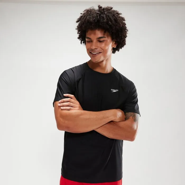 Men Wetsuits and Trisuits Speedo Men039s Essential Short Sleeve Swim Top Black Men Wetsuits and Trisuits Speedo Men039s Essential Short Sleeve Swim Top Black