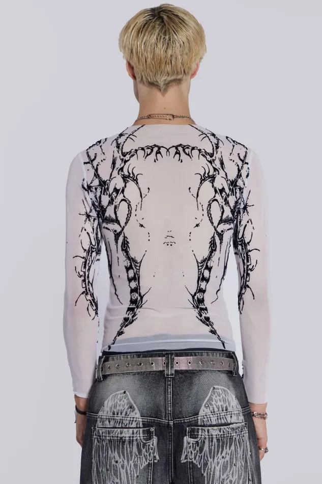 Men White Long Sleeve With Flock Tattoo Print Jaded London TShirts and Vests