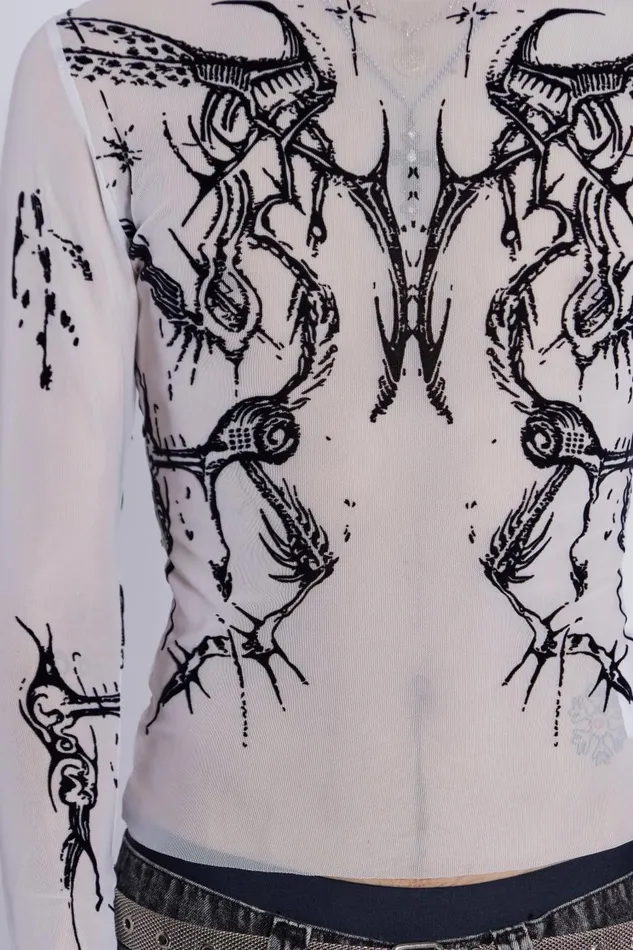 Men White Long Sleeve With Flock Tattoo Print Jaded London TShirts and Vests