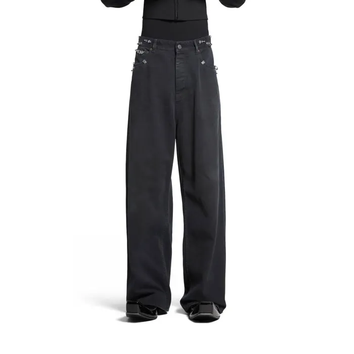 MenWomen Trousers Balenciaga Pierced Baggy Trousers In Black