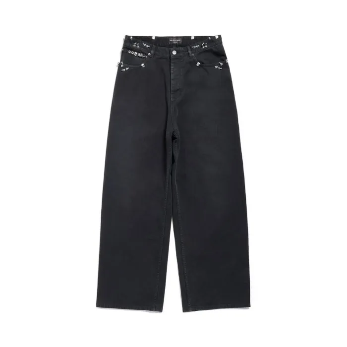 MenWomen Trousers Balenciaga Pierced Baggy Trousers In Black