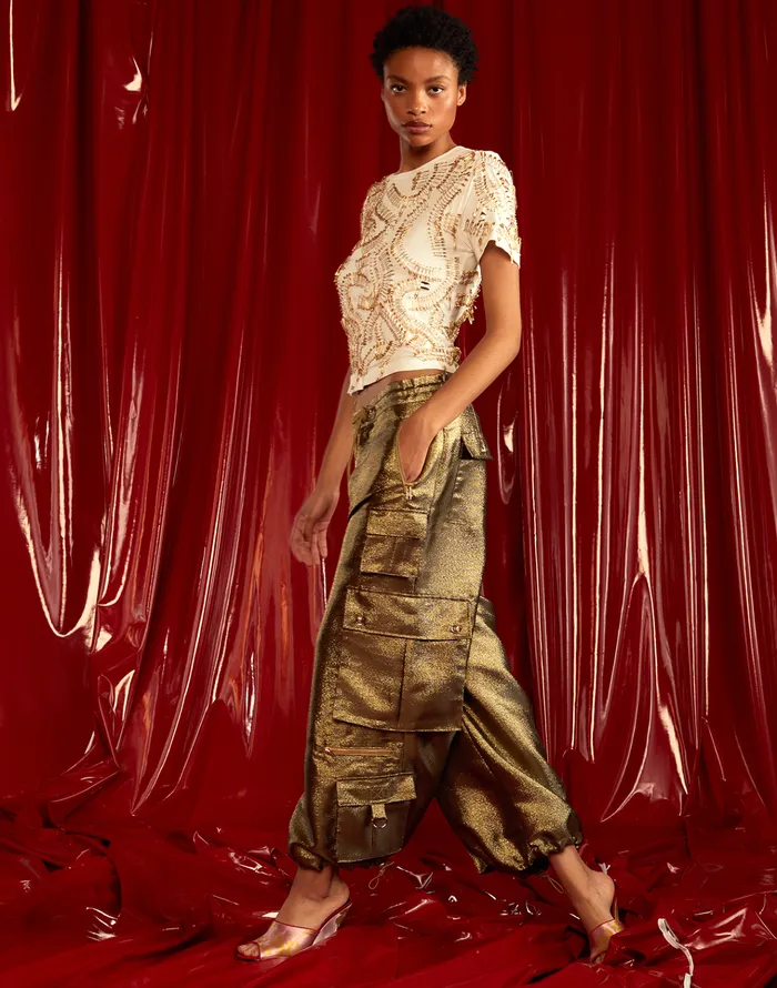 Metallic Cargo Pants 8211 Blkgld Women Cynthia Rowley Bottoms