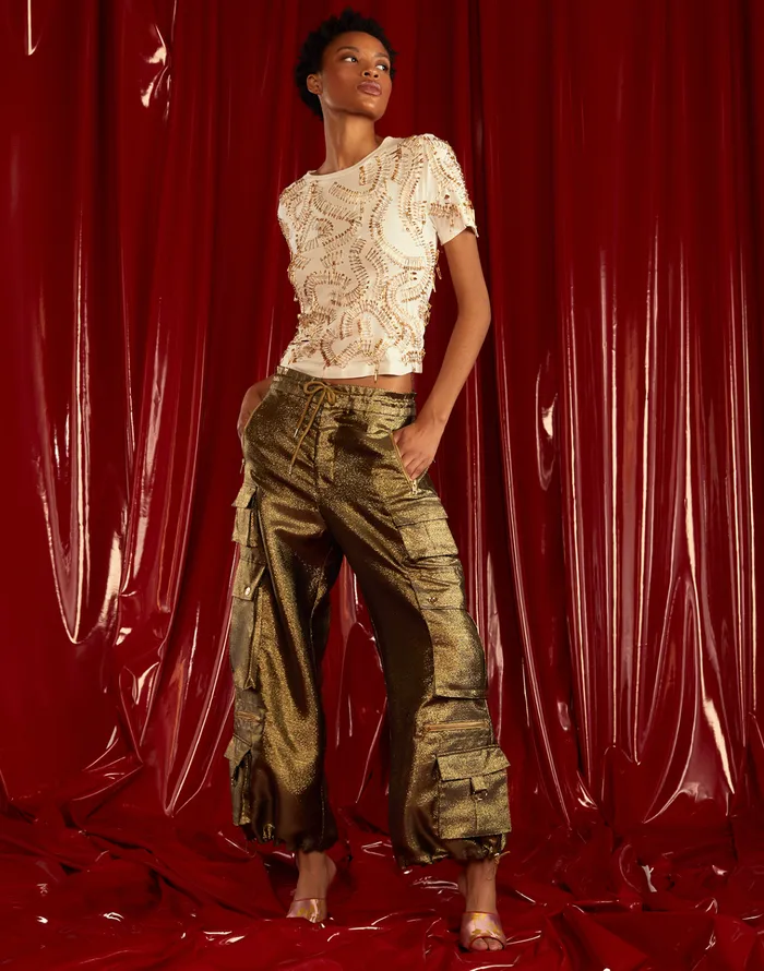 Metallic Cargo Pants 8211 Blkgld Women Cynthia Rowley Bottoms