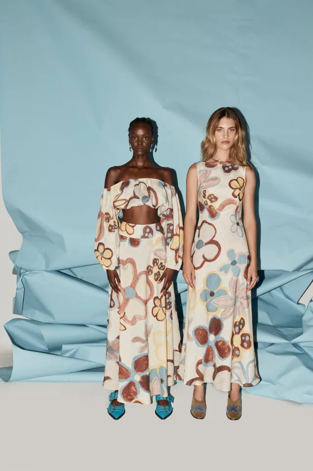 MidiMaxi Dresses Women VRG GRL Art Of Bloom Linen Bias Cut Maxi Dress Flower MidiMaxi Dresses Women VRG GRL Art Of Bloom Linen Bias Cut Maxi Dress Flower