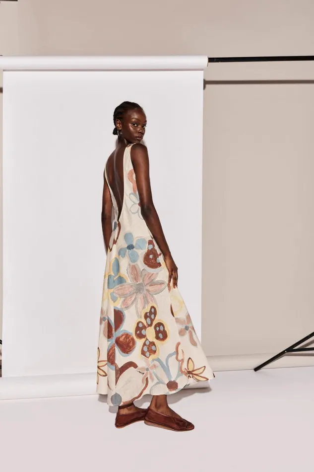 MidiMaxi Dresses Women VRG GRL Art Of Bloom Linen Bias Cut Maxi Dress Flower MidiMaxi Dresses Women VRG GRL Art Of Bloom Linen Bias Cut Maxi Dress Flower