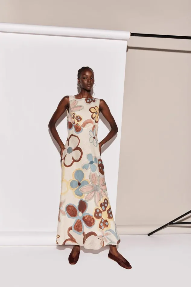 MidiMaxi Dresses Women VRG GRL Art Of Bloom Linen Bias Cut Maxi Dress Flower MidiMaxi Dresses Women VRG GRL Art Of Bloom Linen Bias Cut Maxi Dress Flower