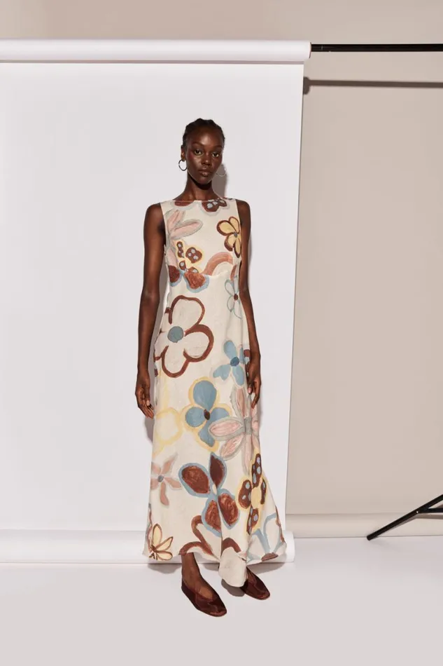 MidiMaxi Dresses Women VRG GRL Art Of Bloom Linen Bias Cut Maxi Dress Flower MidiMaxi Dresses Women VRG GRL Art Of Bloom Linen Bias Cut Maxi Dress Flower