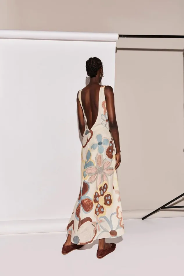 MidiMaxi Dresses Women VRG GRL Art Of Bloom Linen Bias Cut Maxi Dress Flower MidiMaxi Dresses Women VRG GRL Art Of Bloom Linen Bias Cut Maxi Dress Flower